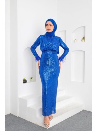 Blue - Evening Dresses - Ensa Tesettür