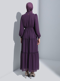 Modest Chiffon Dress - Purple