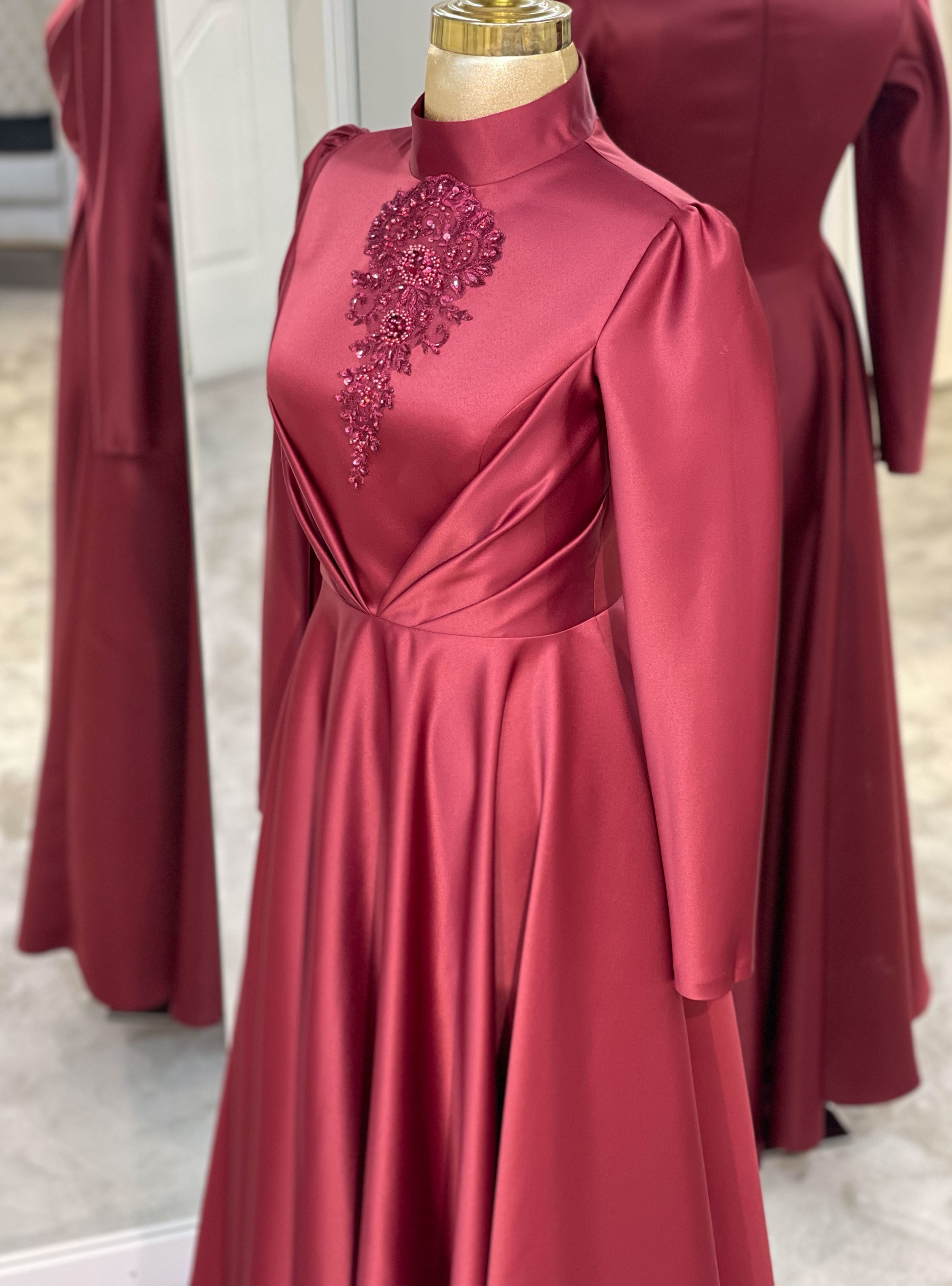 Burgundy - Modest Evening Dress