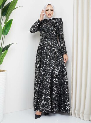 Black - Fully Lined - Modest Evening Dress - HÜMEYRA MODA