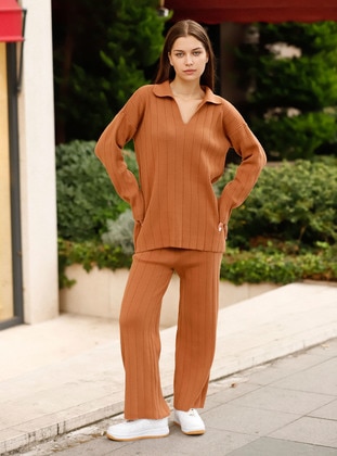 Tan - Knit Suits - Threeco