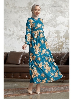 Elfina Floral Straw Belt Dress Indigo