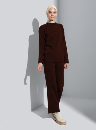 Brown - Knit Suits - Threeco