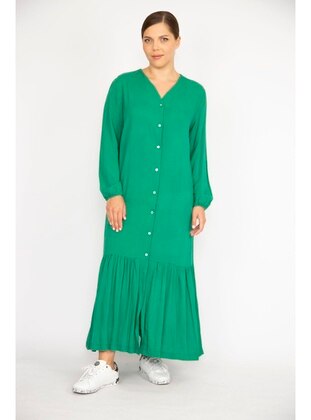 Green - Plus Size Dress - Şans