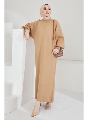 Balloon Sleeve Sweater Dress Camel