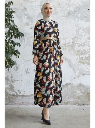 Black - Floral - Modest Dress - InStyle