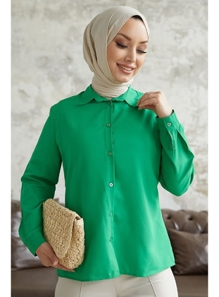 Green - Cuban Collar - Blouses - InStyle
