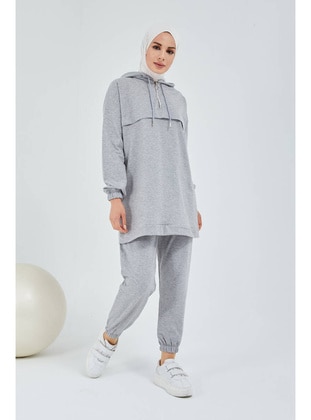 Grey - Tracksuit Set - Burcu Fashion