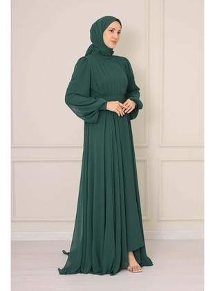 Green - Modest Evening Dress - Meqlife