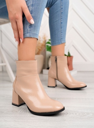 Nude - Nude - High Heel Boots - Faux Leather - Boots - Shoescloud