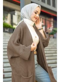 Eftalya Double Pocket Long Sweater Hijab Cardigan 329 Coffee Color