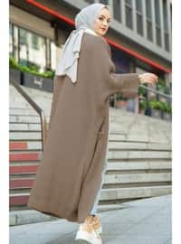 Eftalya Double Pocket Long Sweater Hijab Cardigan 329 Coffee Color