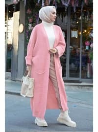 Eftalya Double Pocket Long Sweater Hijab Cardigan 329 Powder