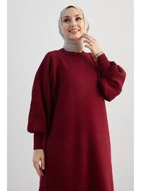 Balloon Sleeve Sweater Dress Burgundy