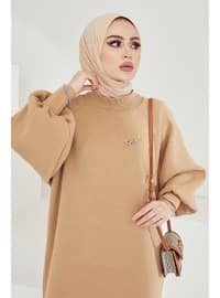 Balloon Sleeve Sweater Dress Camel