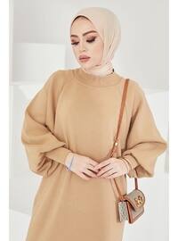 Balloon Sleeve Sweater Dress Camel