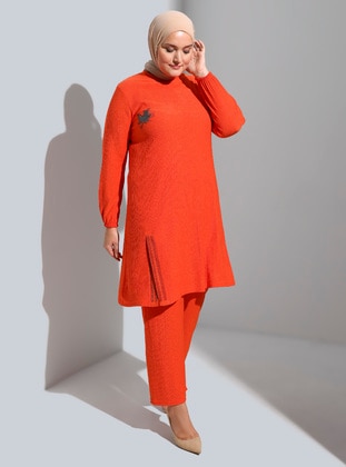 Orange - Plus Size Suit - GELİNCE