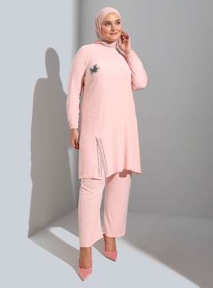 Powder Pink - Plus Size Suit - GELİNCE
