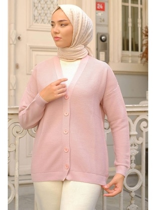 Powder Pink - Knit Cardigan - Hafsa Mina