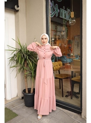 Powder Pink - Modest Dress - Burcu Fashion