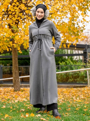 Grey - Coat - Miss Cazibe