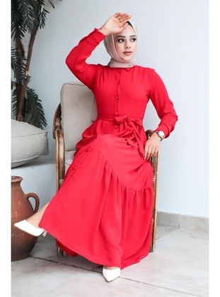Red - Modest Dress - Benguen