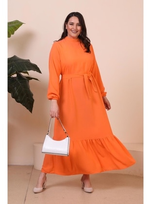 Orange - Unlined - Plus Size Dress - Ferace