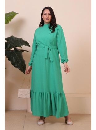 Green - Unlined - Plus Size Dress - Ferace