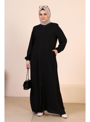 Black - Unlined - Plus Size Abaya - Ferace