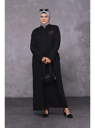 Women's Plus Size Kislik Tesettur Pardesu Full Length Black
