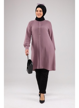 Women Plus Size Hijab Tunic Button Down Aerobin Fabric Powder