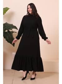 أسود - نسيج غير مبطن - فستان مقاس كبير