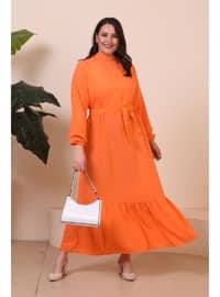 Orange - Unlined - Plus Size Dress