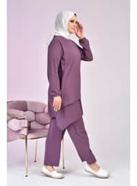 Women's Plus Size Button Down Double Hijab Tunic Suit Purple