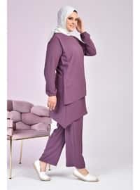 Women's Plus Size Button Down Double Hijab Tunic Suit Purple