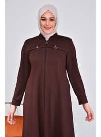 Women's Plus Size Zipper Coat Topcoat Brown