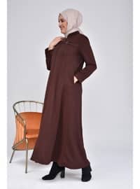 Women's Plus Size Zipper Coat Topcoat Brown