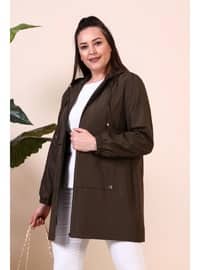 Khaki - Fully Lined - - Plus Size Trench coat