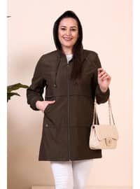 Khaki - Fully Lined - - Plus Size Trench coat