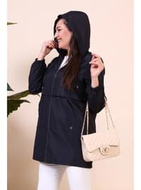 Navy Blue - Fully Lined - - Plus Size Trench coat