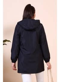 Navy Blue - Fully Lined - - Plus Size Trench coat