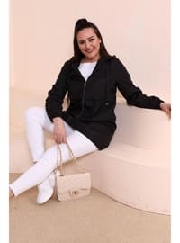 Black - Fully Lined - - Plus Size Trench coat