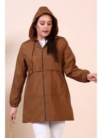 Tan - Fully Lined - - Plus Size Trench coat