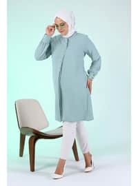 Women Plus Size Hijab Tunic Button Down Aerobin Fabric Green