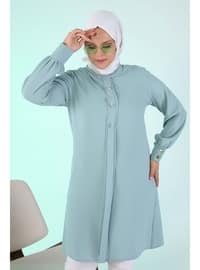 Women Plus Size Hijab Tunic Button Down Aerobin Fabric Green