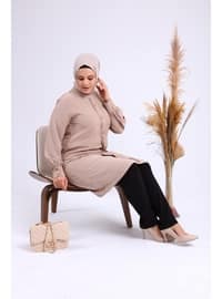 Women Plus Size Hijab Tunic Button Down Aerobin Fabric Stone
