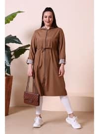Tan - Unlined - - Plus Size Trench coat