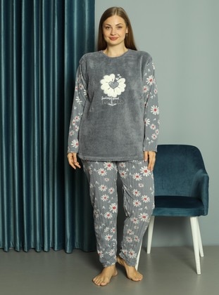 Light Gray - Plus Size Pyjamas - Tampap