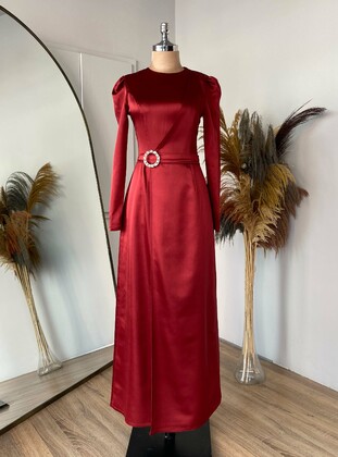 Burgundy - Modest Evening Dress - Lavienza