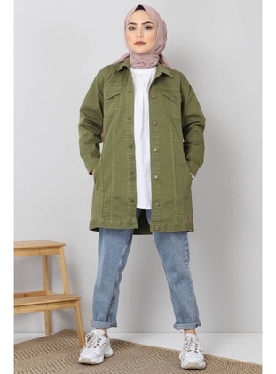Denim Jacket With Pockets Tsd2519 Green